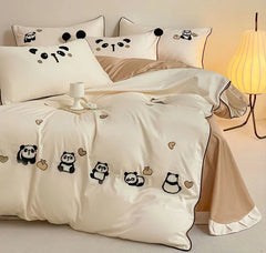 YOUMIKA  -  Cute embroidered panda bedding set single double teen,twin full queen king cotton home textile bed sheet pillow case duvet cover