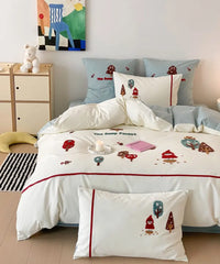 YOUMIKA  -  Fashion cute embroidery girl tree red bedding set double,full queen king cotton home textile bed sheet pillow case quilt cover