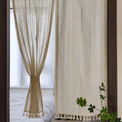 YOUMIKA  -  Farmhouse Striped Curtains 1 Panel for Living Room Cream Cotton Linen Window Drapes Semi Blackout Boho Curtains with Rod Pockets