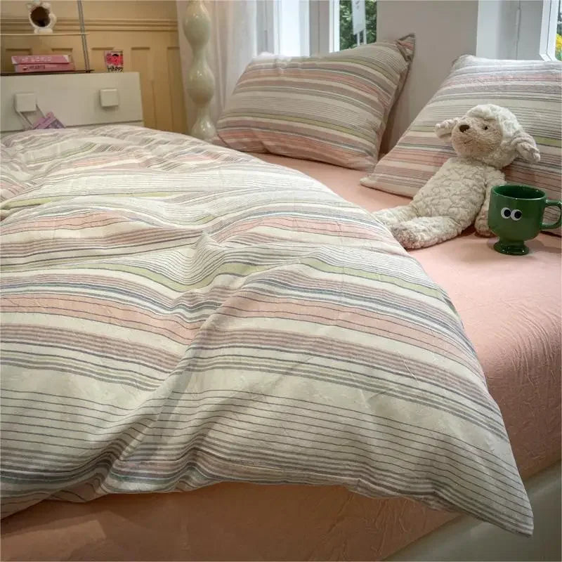 YOUMIKA  -  Stripe Style Duvet Cover Skin-friendly Quilt Cover Single/Double/Queen Size Comforter Cover Home Bedding 이불커버 (No Pillowcase)