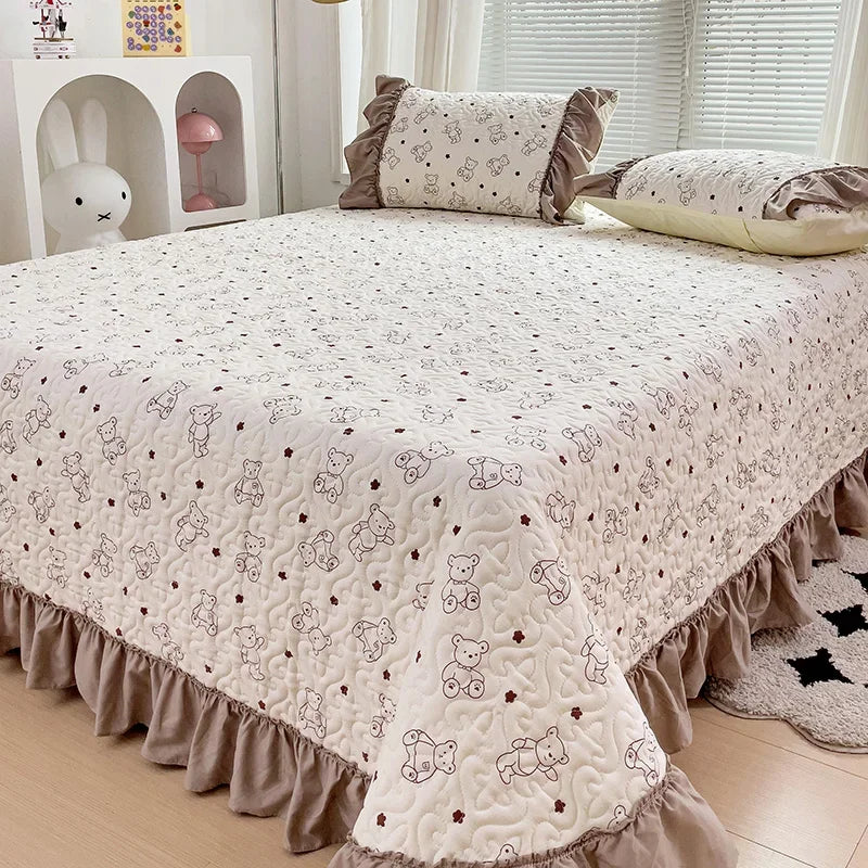 YOUMIKA  -  Quilted Bedspread Ruffles Bed Linen Thickened Bedsheets Printed Bed Cover Home Bedding покрывало (Pillowcase Need Order)