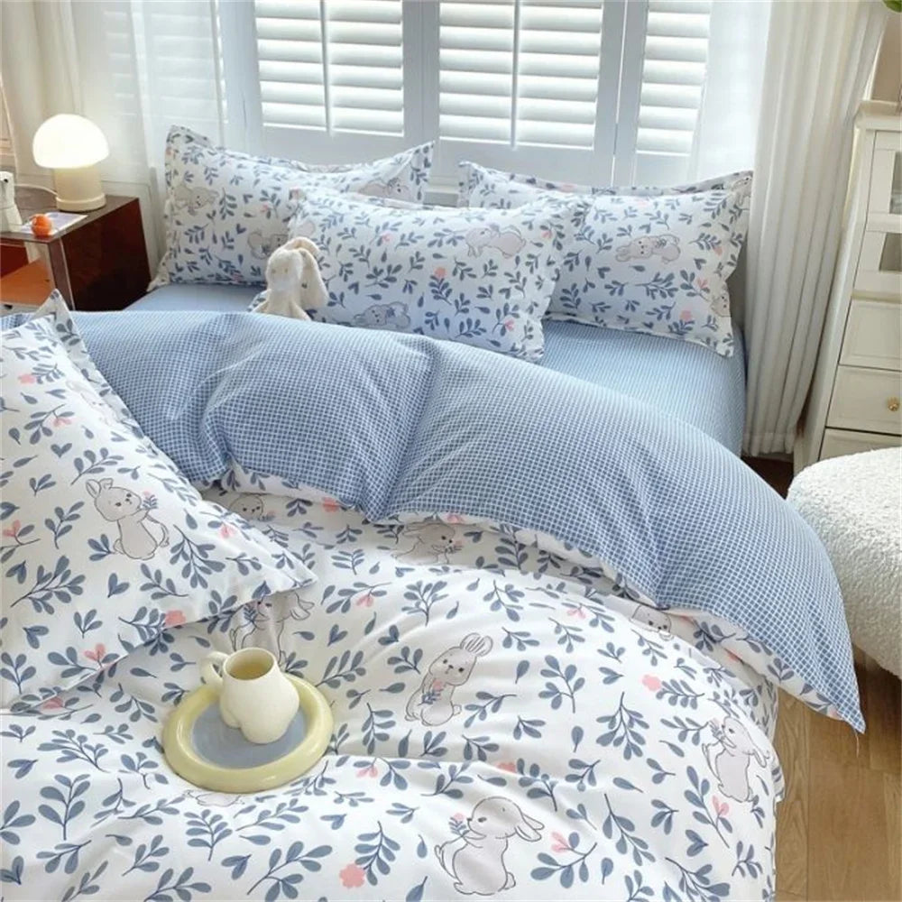 YOUMIKA  -  Pastoral Floral Bedding Set No Filler Soft Washed Cotton Duvet Cover Flat Sheet Pillowcase Full King Girls Adults Bed Linens