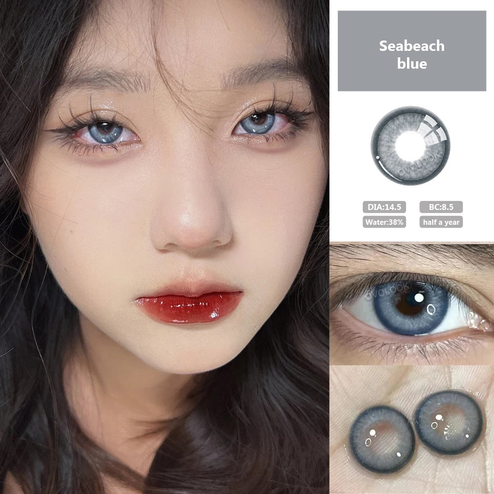 YOUMIKA  -  1 Pair(2pc) Seabeach Blue Contact Lenses for Eyes Natural Beauty Pupil Comestic Color Lens Eyes Half A Yearly Use 14.5mm