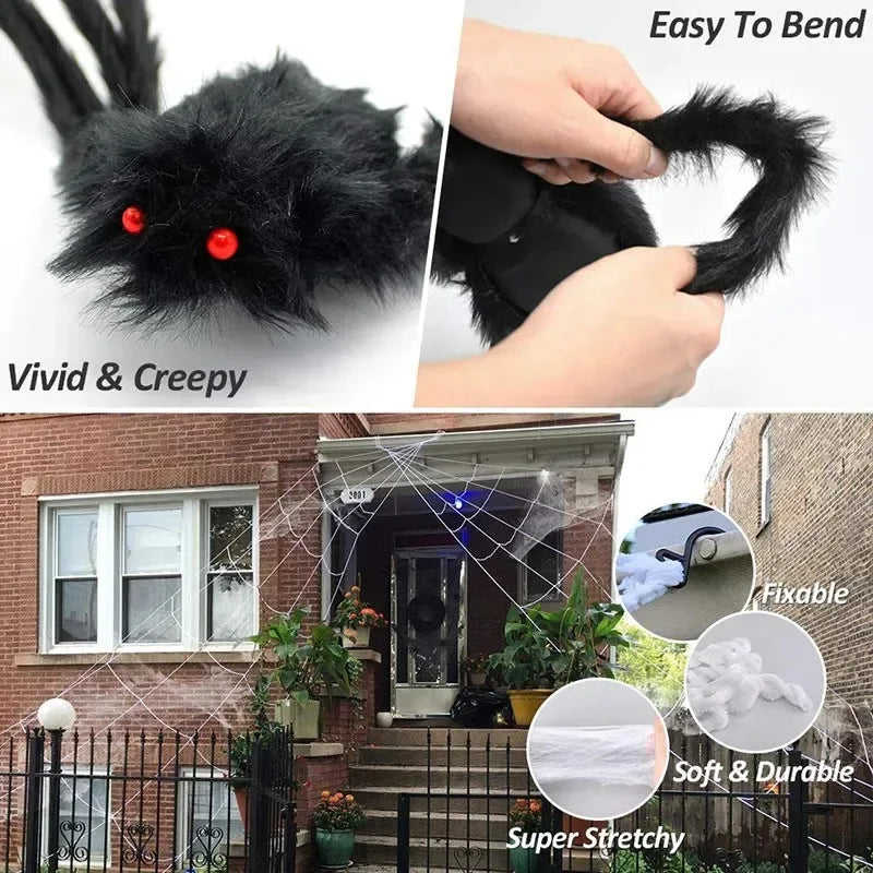 YOUMIKA  -  1/3pcs Giant Black Plush Spider Halloween Decorations Outdoor Scary Large Spiders Halloween Party Bar Haunted House Horror Props