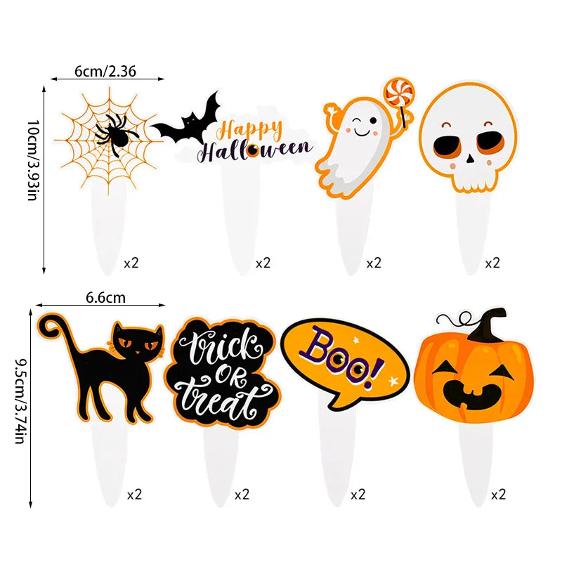 YOUMIKA  -  16/48pcs Halloween Cupcake Toppers Pumpkin Ghost Bat Cake Dessert DIY Decorations Kids Halloween Birthday Party Favors Supplies