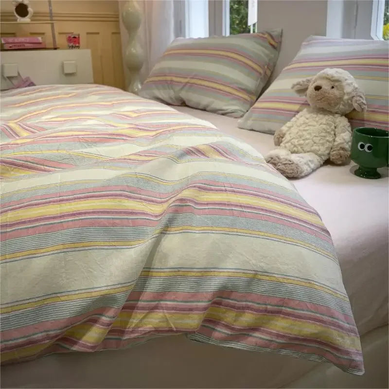 YOUMIKA  -  Stripe Style Duvet Cover Skin-friendly Quilt Cover Single/Double/Queen Size Comforter Cover Home Bedding 이불커버 (No Pillowcase)