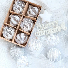 YOUMIKA  -  8CM White Transparent Hand-painted Christmas Ball Christmas Tree Decoration Pendant Nordic Style Pattern Ball