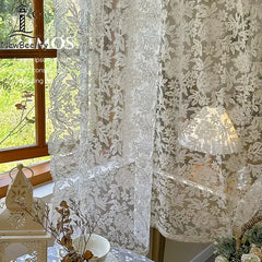 YOUMIKA  -  French Curtains Lace Gauze for Living Room Cream Retro Wavy Edge Bedroom Bay Window Embroidery Curtain Door Decor Custom Tulle