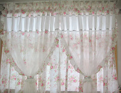 YOUMIKA  -  Korean Floral Princess Style Curtains Pastoral Double Layers Lace Cotton Curtain for Girl's Bedroom Wedding Room Window Curtain