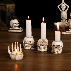 YOUMIKA  -  Halloween Party Skeleton Candle Holder for Home Table Decoration Resin Skull Candlestick Ornament Haunted House Horror Props