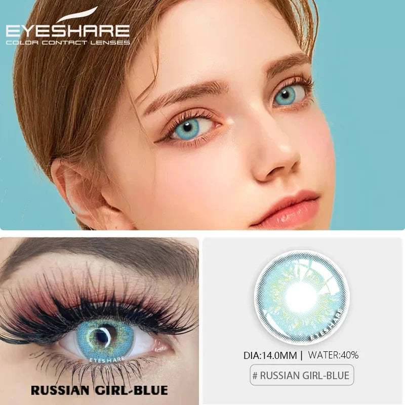 YOUMIKA  -  Natural Color Lens Eyes 2pcs Blue Colored Contact Lenses For Eye Beauty Contact Lenses Eye Yearly Cosmetic Color Lens