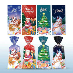 YOUMIKA  -  50pcs Christmas Candy Bags with Ties Santa Claus Biscuit Gift Packaging Bag Christmas Decoration For Home Navidad Noel New Year