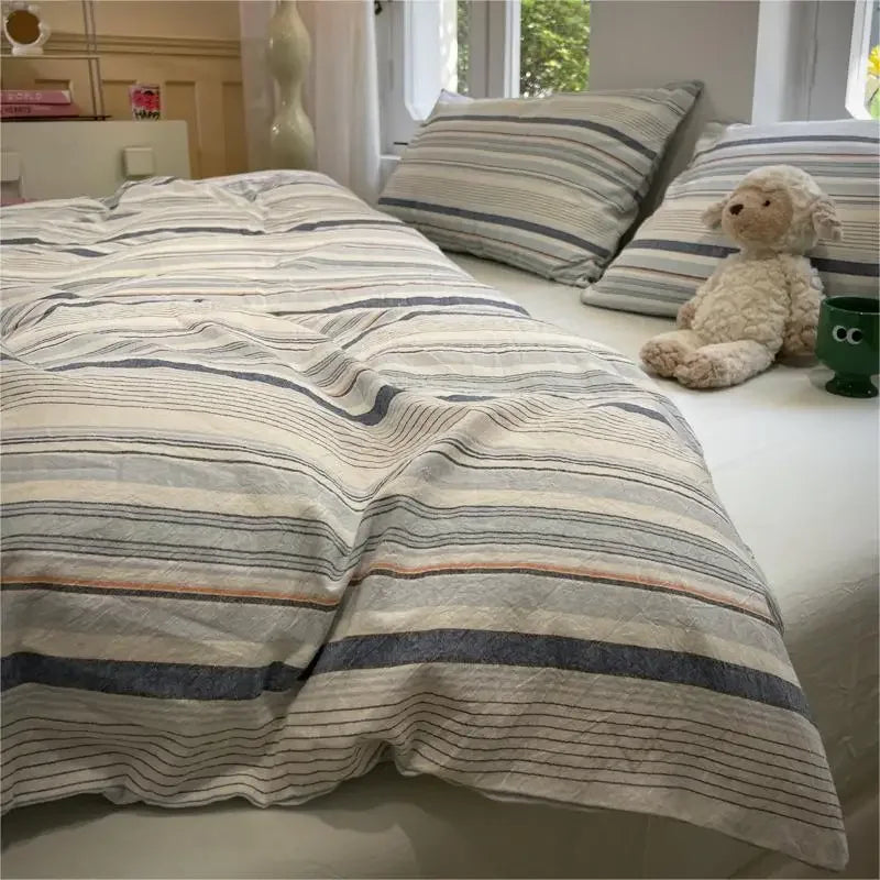 YOUMIKA  -  Stripe Style Duvet Cover Skin-friendly Quilt Cover Single/Double/Queen Size Comforter Cover Home Bedding 이불커버 (No Pillowcase)