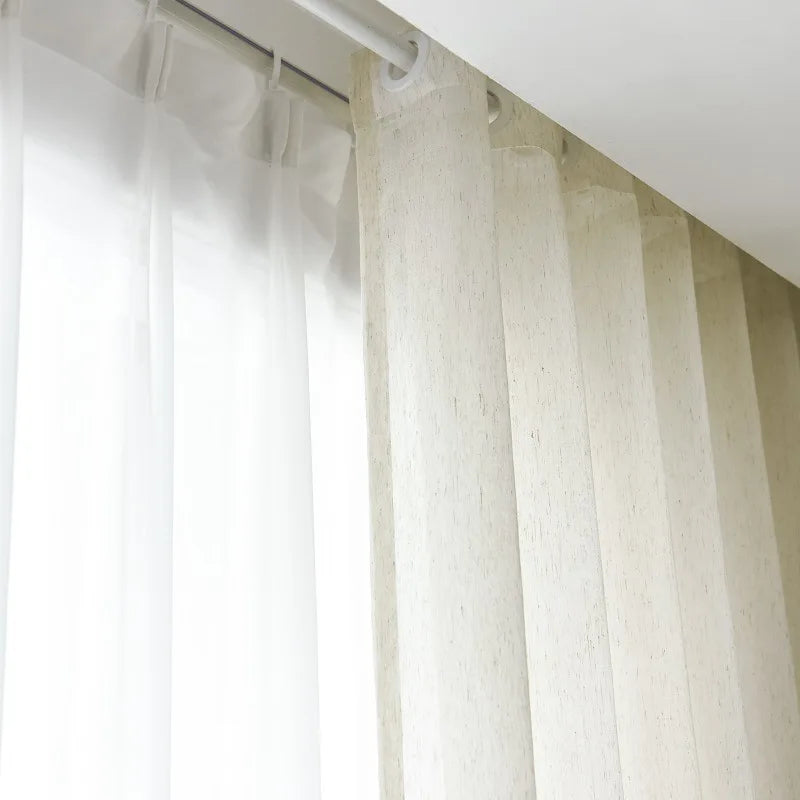 YOUMIKA  -  Polyester Semi Sheer Curtains, Japanese Simplicity Curtain, Monochromatic Drapes, Living Room and Bedroom Decors