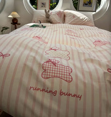 YOUMIKA  -  Cute Cartoon Rabbit Stripe Plaid Bedding Set,twin Full Queen Lovely Bunny Cotton Home Textile Bed Sheet Pillow Case Quilt Cover