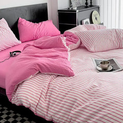 YOUMIKA  -  INS Nordic Style Solid Color Bedding Set Twin Full Queen Size Bed Linen Adults Kids Microfiber Pink Bed Flat Sheet Pillowcase