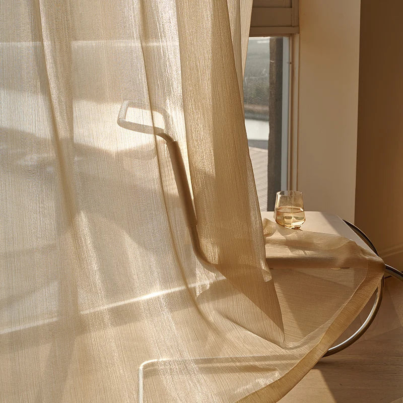 YOUMIKA  - European Golden Hollow Sheer Voile Tulle Curtains, Luxury Window Curtain, Living Room, Bedroom, French Style, Home Decor