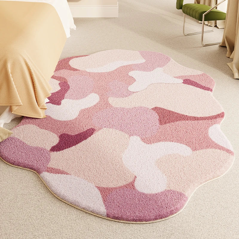 YOUMIKA  -  Irregular Shape Living Room Decoration Carpet Pink Pattern Rugs for Bedroom Thicken Plush Bedside Rug Home Fluffy Soft Floor Mat