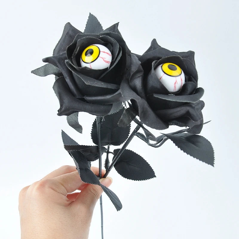 YOUMIKA  -  1/5pcs Halloween Artificial Black Rose With Eyeball Fake Flower Bouquet Halloween Party Horror Props Home Decoration DIY Craft