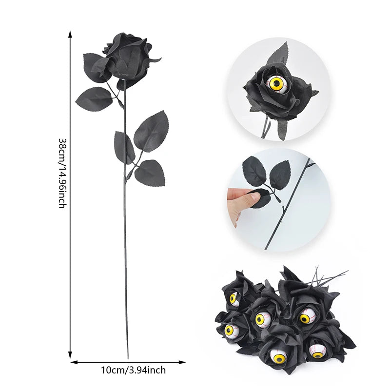 YOUMIKA  -  1/5pcs Halloween Artificial Black Rose With Eyeball Fake Flower Bouquet Halloween Party Horror Props Home Decoration DIY Craft