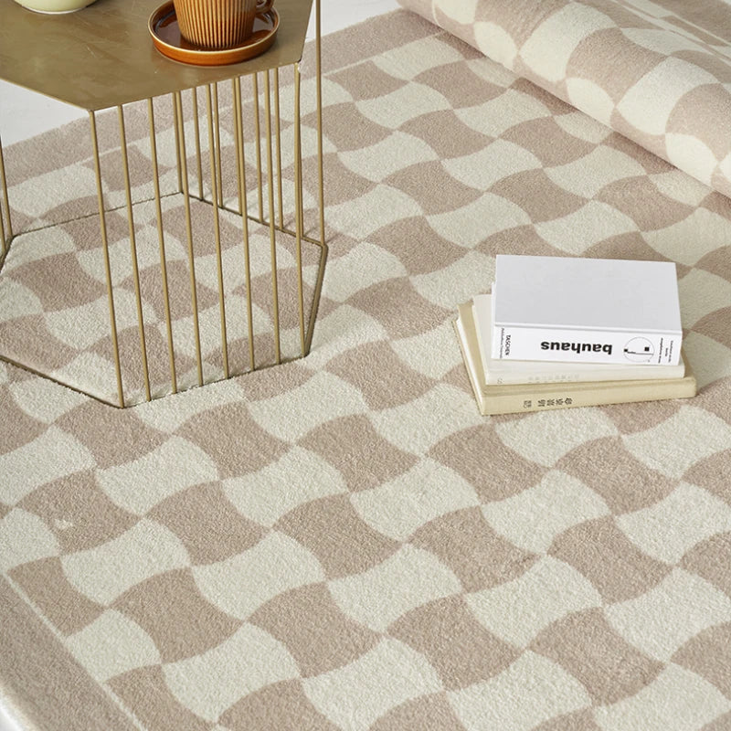 YOUMIKA  -  Classic Retro Chessboard Fashion Largearea Living Room Carpet Light Luxury Soft Plush Bedroom Rug Washable Easycare Home Rugs