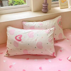 YOUMIKA  -  3/4 Piece Cotton Bedding Set For Girl Cute Korean Style Flat And Fitted Bed Sheets Set Comforter Twin Queen Size With Pillowcase