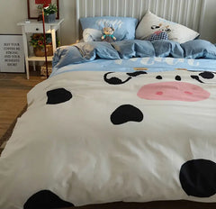 YOUMIKA  -  Cute cartoon cattle cow bedding set 1.2 1.5 1.8 2.0,twin full queen king cotton home textile bed sheet pillow case quilt cover