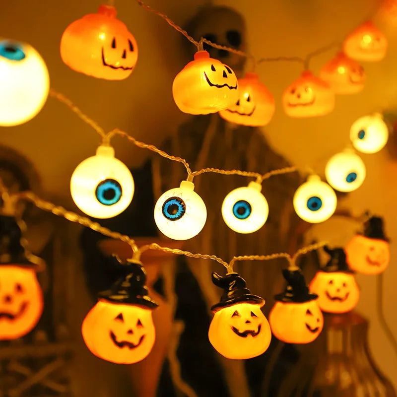 YOUMIKA  -  1.5m 10Led Halloween Light String Pumpkin Skull Eye Balls Ghost Festival Party Lantern Trick Or Treat Happy Halloween Day Decor