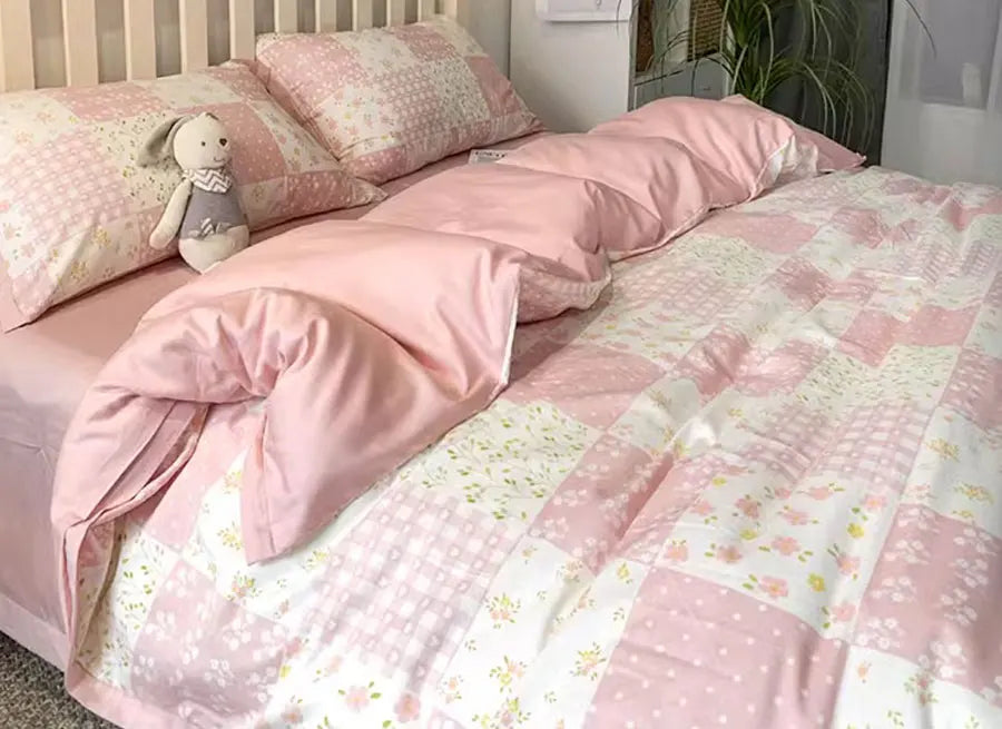 YOUMIKA  -  Romantic sweet pastoral flower pink bedding set,full queen King french floral home textile bed sheet pillow case duvet cover