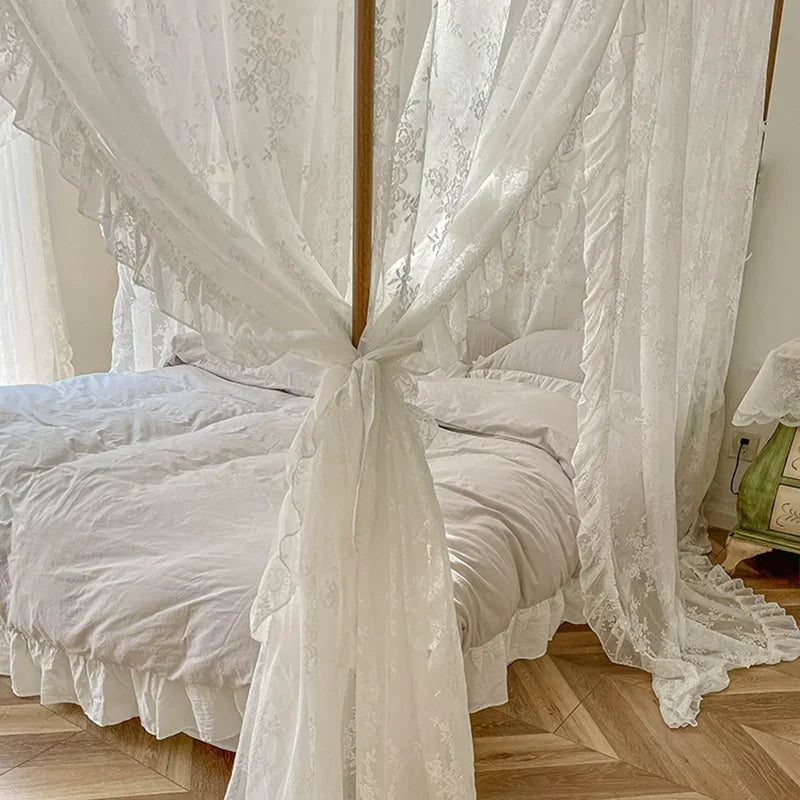 YOUMIKA  - White Lace Jacquard Princess Girls Bed Curtains Canopy Bed Square Court Mosquito Textile Netting Mesh Net for King Bed, H210cm