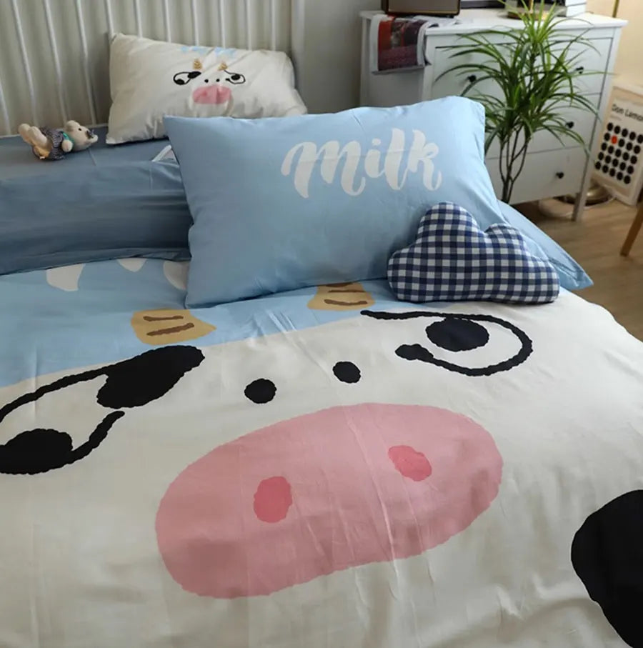 YOUMIKA  -  Cute cartoon cattle cow bedding set 1.2 1.5 1.8 2.0,twin full queen king cotton home textile bed sheet pillow case quilt cover