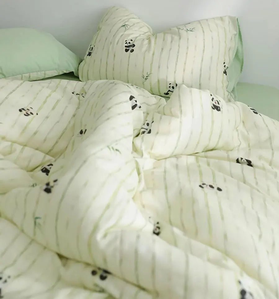 YOUMIKA  -Cute Cartoon Green Panda Bamboo Bedding Set 1.2 1.5 1.8 2.0,twin Full Queen King Home Textile Bed Sheet Pillowcase Quilt Cover