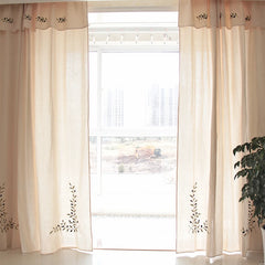 YOUMIKA  -  Cotton Semi-blackout Curtains with Valance for Living Room Bedroom Pastoral Olive Branches Embroidered Beige Window Drapes