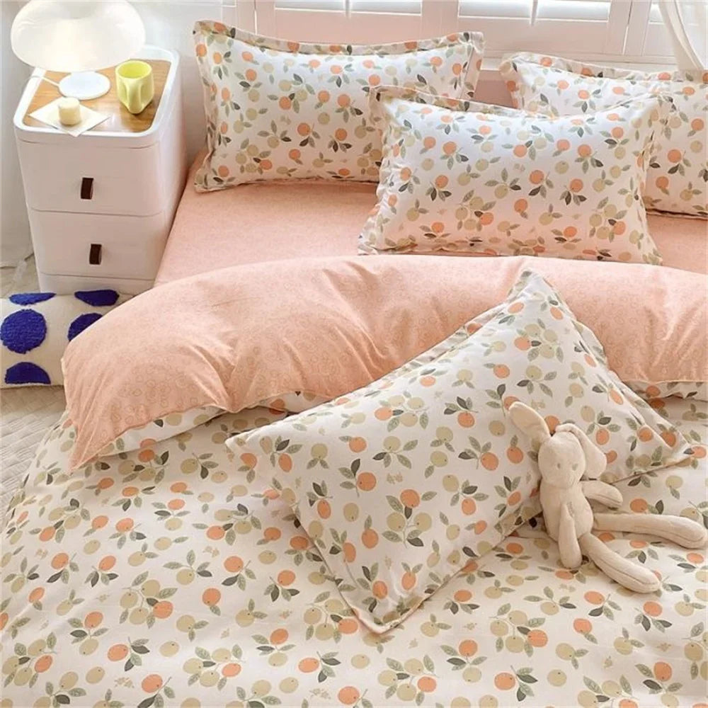 YOUMIKA  -  Pastoral Floral Bedding Set No Filler Soft Washed Cotton Duvet Cover Flat Sheet Pillowcase Full King Girls Adults Bed Linens