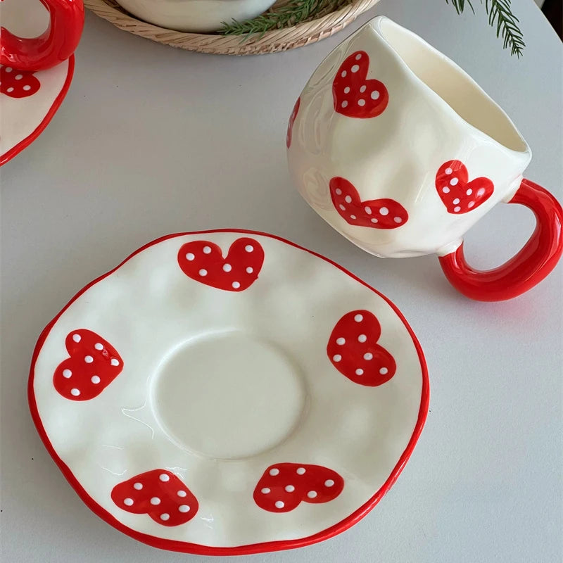 YOUMIKA  -  Festivals with Hand Gifts Creative Irregular Heart Shaped Ceramic Coffee Cups Dishes Flower Tea Cups