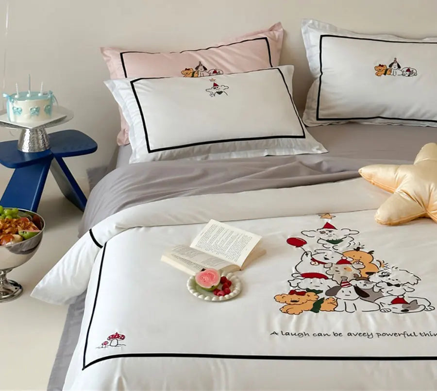 YOUMIKA  -  Fashion cute embroidery dog bedding set kid teen,full queen king trend cotton home textile bed sheet pillow case duvet cover