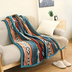 YOUMIKA  -  Sherpa Throw Blanket Soft Plush Reversible Bohemian Flannel Blankets Boho Stripe Bed Blanket for Sofa & Couch Home Decors TJ7228