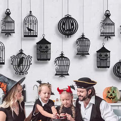 YOUMIKA  -  Halloween Black Crow Birdcage Hanging Ornaments Paper Banner Garland For Halloween Party Home Indoor Decoration Horror Props