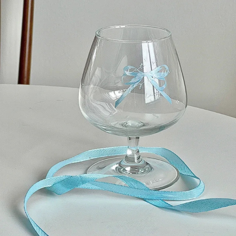 YOUMIKA  -  Korean Ribbon Bowtie High Foot Glass Gift Milk Breakfast Coffee Wine Cup Whiskey Glass Cocktail Glass