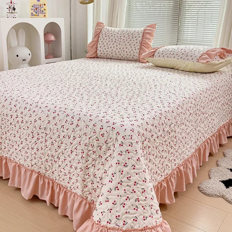 YOUMIKA  -  Quilted Bedspread Ruffles Bed Linen Thickened Bedsheets Printed Bed Cover Home Bedding покрывало (Pillowcase Need Order)