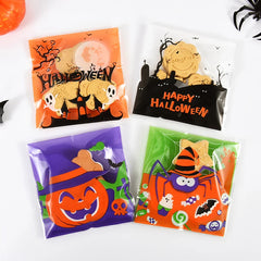 YOUMIKA  -  100Pcs Halloween Candy Bags Pumpkin Ghost Plastic Gift Cookie Packaging Bags Halloween Party Decor Supplies Kids Trick or Treat