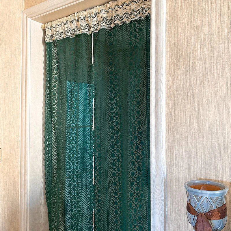 YOUMIKA  -  Boho Sheer Curtain Valance Crochet Lace Tie-Up Roman Balloon Curtain with Hollow Knitted Farmhouse Kitchen Cafe Window Treatment