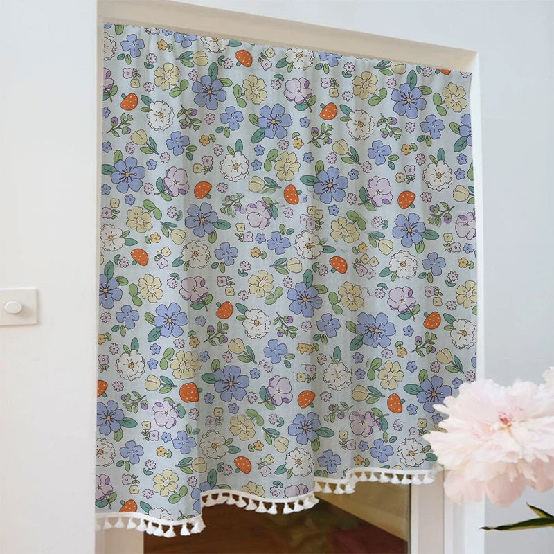 YOUMIKA  -  Flower Printed Cotton Curtains Rural Style For Bedroom and Living Room, American Pastoral Style, Window Curtains, Blue Green Red