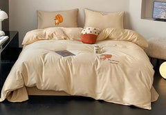 YOUMIKA  -  Cute embroidery squirrel bedding set double,full queen king lovely 100s cotton home textile bed sheet pillow case duvet cover