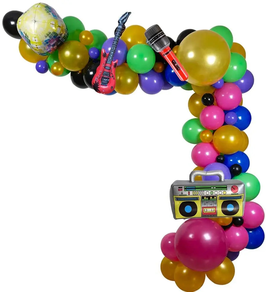 YOUMIKA  -  90S 80S Theme Party Balloons Backdrop Decorations Radio Guitar Disco Ball Gold Purple Balloons for Birthday Party Decorations