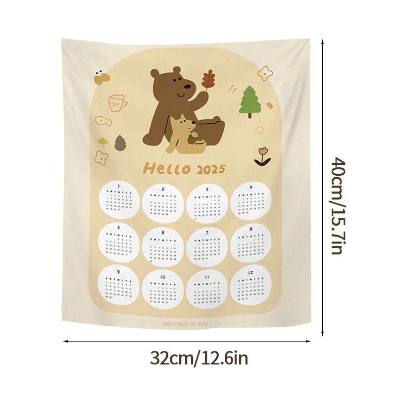 YOUMIKA  -  2025 New Year Calendar Tapestry Wall Decorative Hanging Cloth Background Photo Props Cute Bear Home Calendar Room Decoration