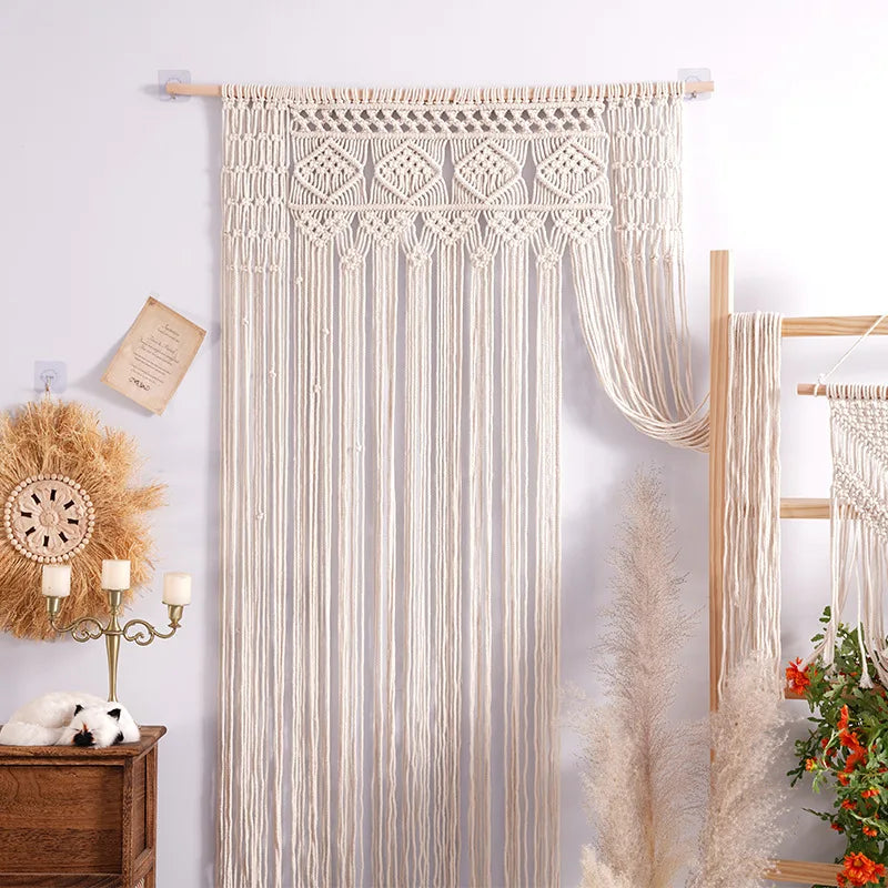 YOUMIKA  - Macrame Curtain Window Doorway, Boho Bathroom Divider, Wall Hanging, Living Room, Bedroom, Bohemian Home Decor, Wedding Backdrop