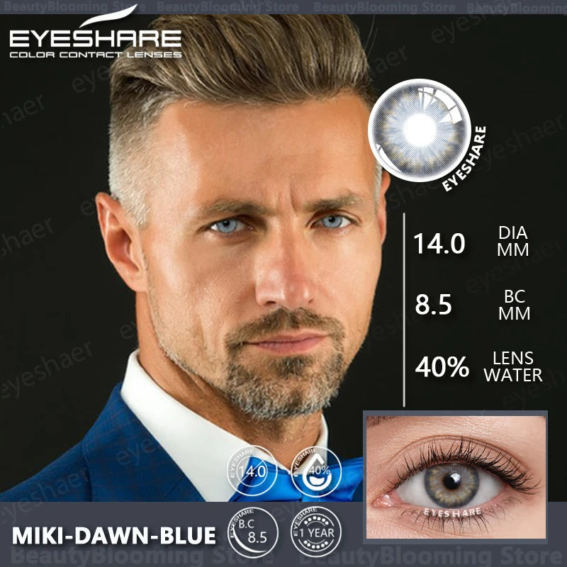 YOUMIKA  -  2pcs Colored Contact Lenses for Eyes Blue Lens Contact Lens Natural Look Color Lenses Eye Yearly Contact Lense for Men