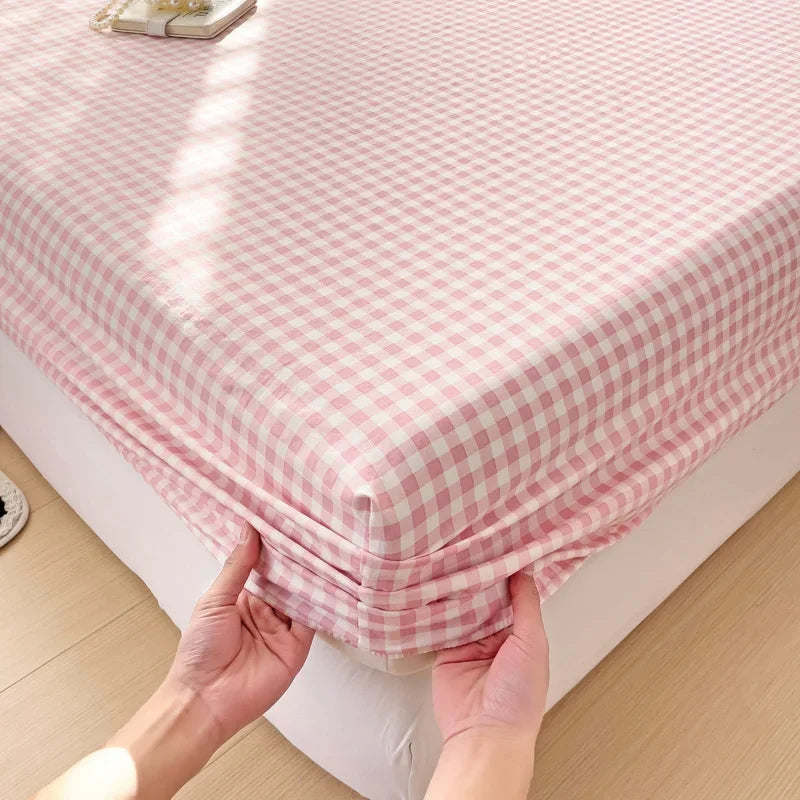 YOUMIKA  -  Plaid Style Fitted Sheet with Pillowcase Elastic Bedsheets Single/Queen Size Bed Linen Breathable Mattress Protector couvre lit