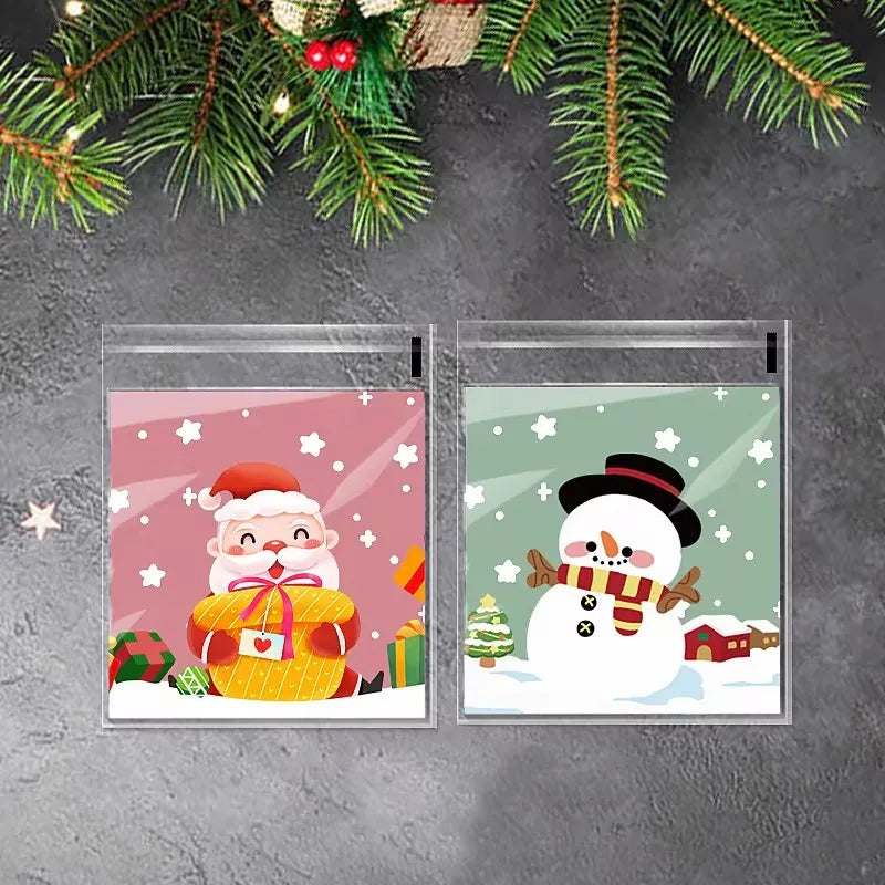 YOUMIKA  -  100Pcs Christmas Candy Gift Bag Self Adhesive Snack Cookie Baking Packaging Bags Navidad Xmas Party Decor Supplies New Year 2025